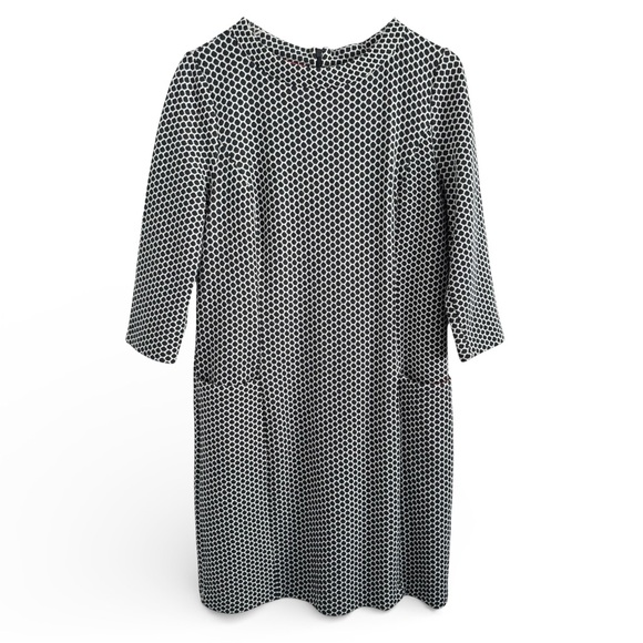 BODEN SARAH JACQUARD KNIT BLUE WHITE 3/4 SLEEVES DRESS US SZ 10 10R - Picture 3 of 10